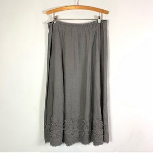 Soft Surroundings Linen Maxi Applique Fringe Hem Size Large Skirt
